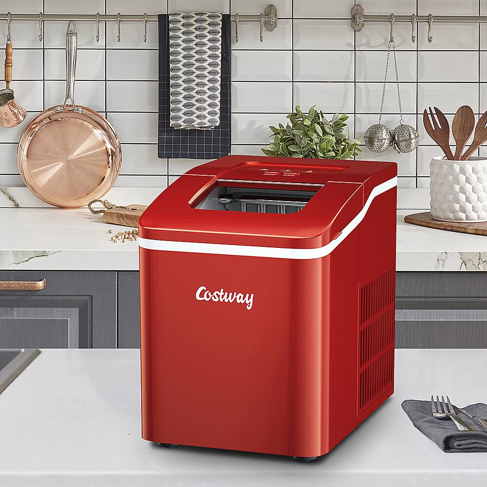 Alt View 13. Costway - Portable Ice Maker Machine Countertop 26Lbs/24H Self-cleaning w/ Scoop - Red.