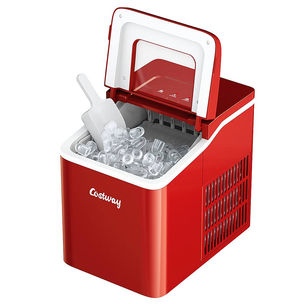 Alt View 19. Costway - Portable Ice Maker Machine Countertop 26Lbs/24H Self-cleaning w/ Scoop - Red.