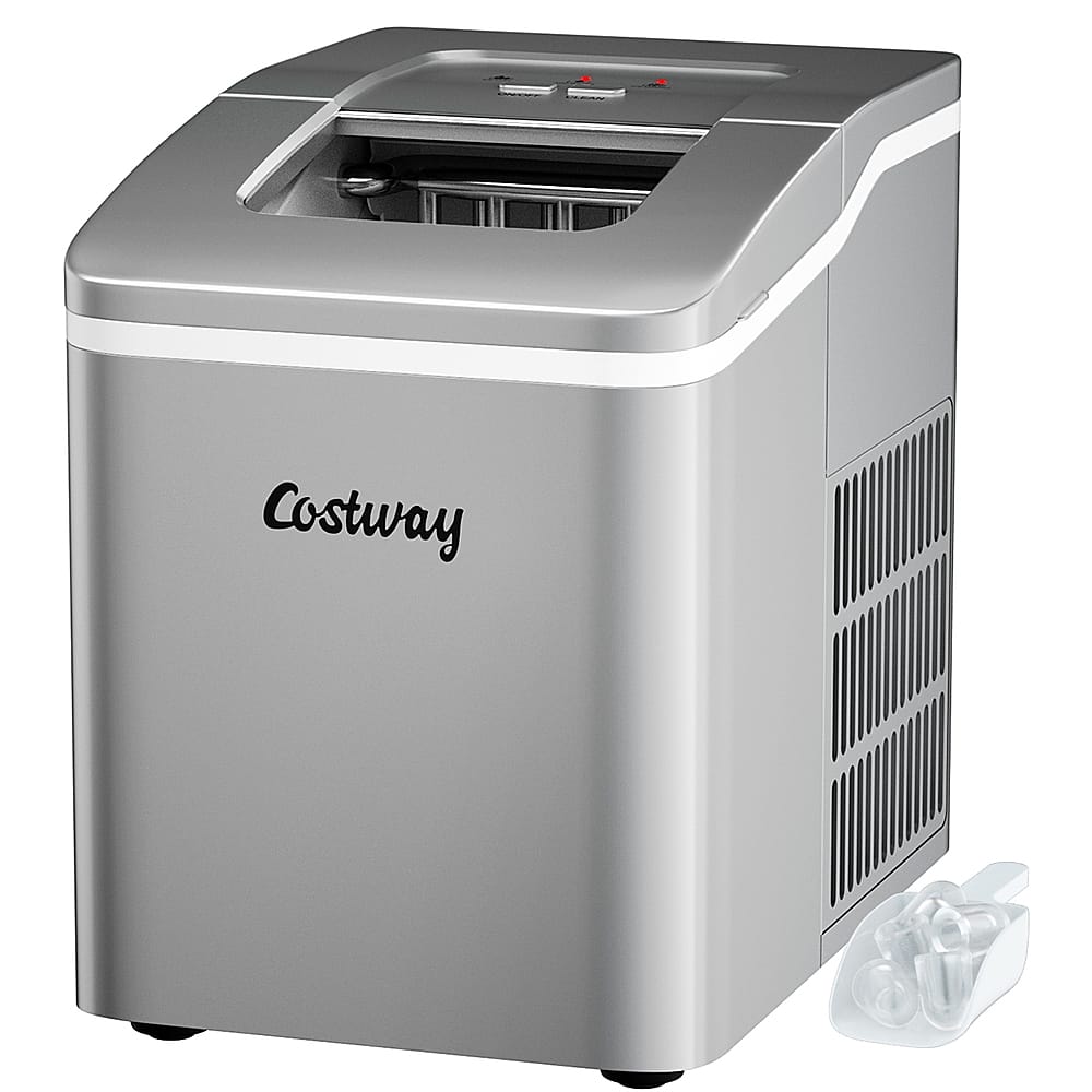 Front. Costway - Portable Ice Maker Machine Countertop 26Lbs/24H Self-cleaning w/ Scoop - Silver.