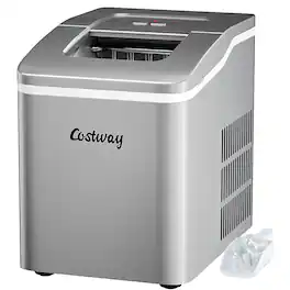 Costway - Portable Ice Maker Machine Countertop 26Lbs/24H Self-cleaning w/ Scoop - Silver