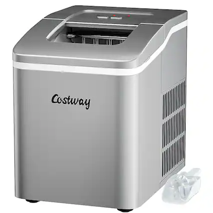 Front. Costway - Portable Ice Maker Machine Countertop 26Lbs/24H Self-cleaning w/ Scoop - Silver.