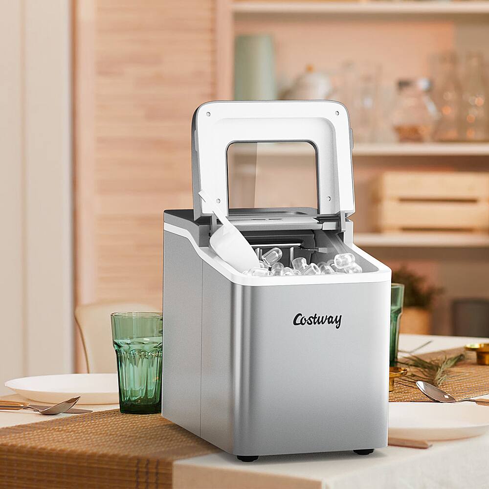 Alt View 12. Costway - Portable Ice Maker Machine Countertop 26Lbs/24H Self-cleaning w/ Scoop - Silver.