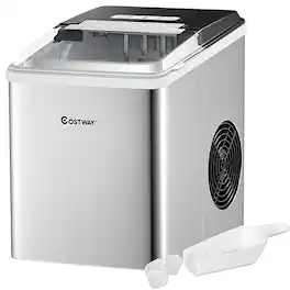 Costway - Ice Maker Machine Countertop 26Lbs/24H Self-Clean W/ Scoop - Silver