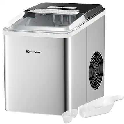 Front. Costway - Ice Maker Machine Countertop 26Lbs/24H Self-Clean W/ Scoop - Silver.