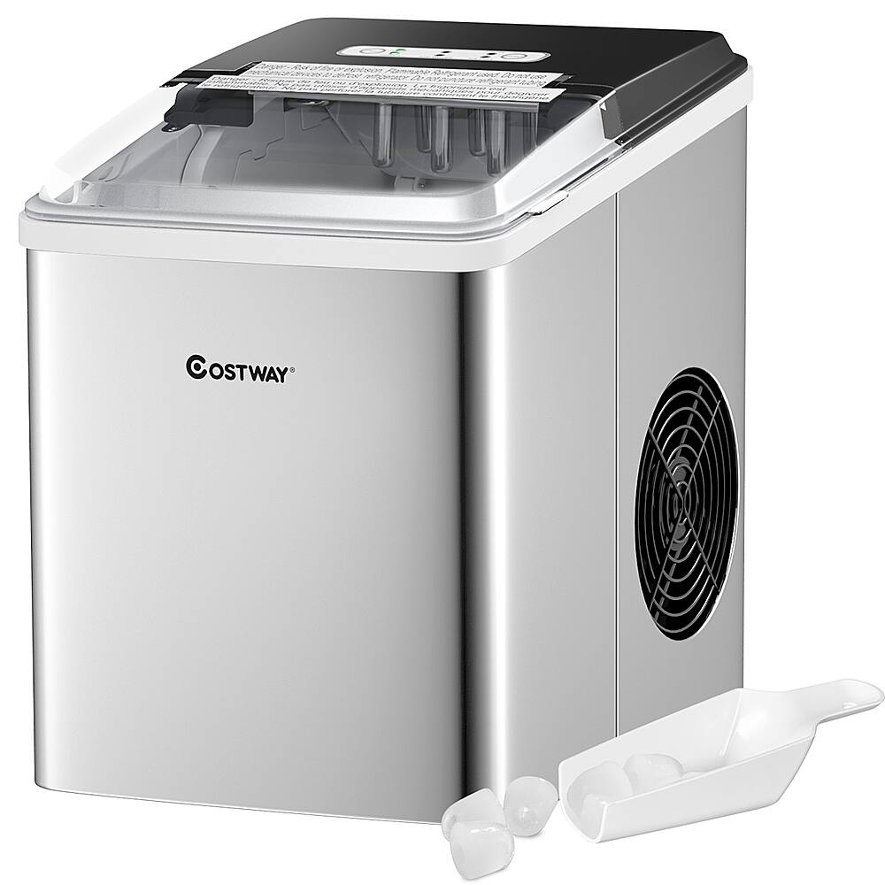 Front. Costway - Ice Maker Machine Countertop 26Lbs/24H Self-Clean W/ Scoop - Silver.