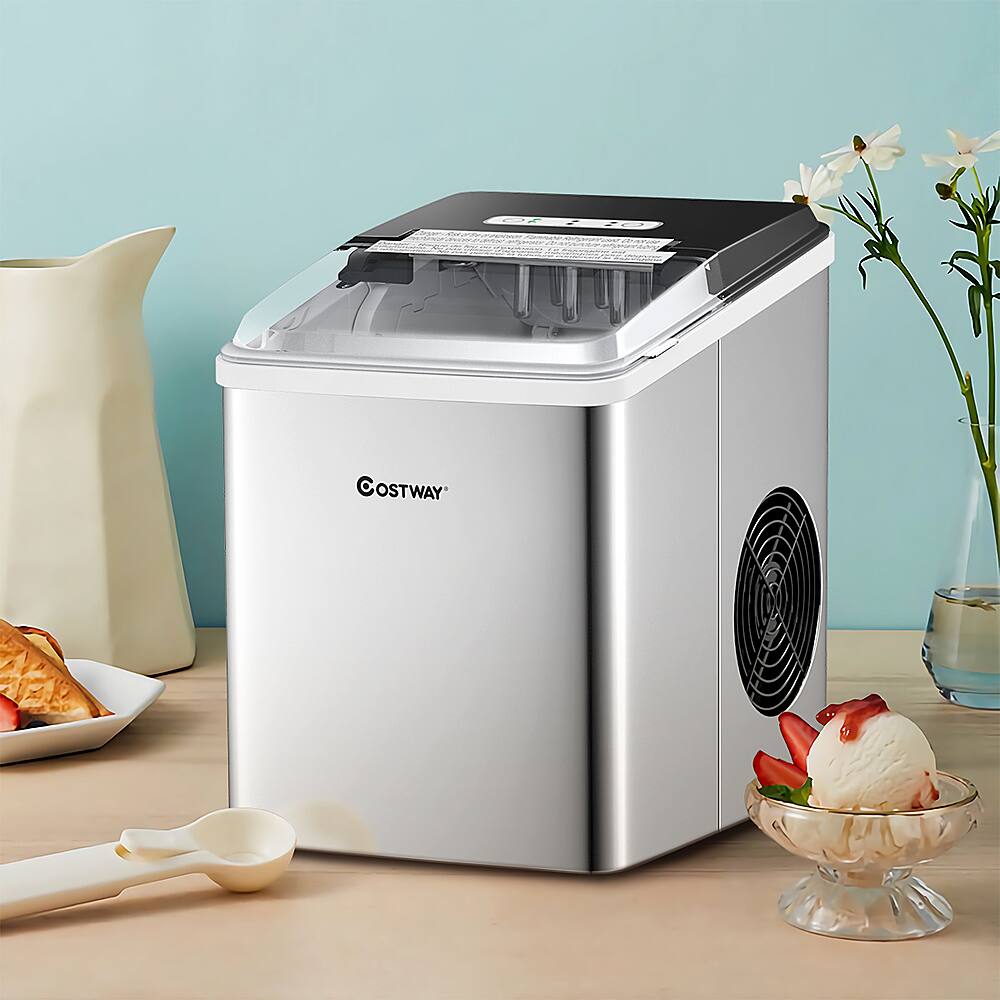 Alt View 13. Costway - Ice Maker Machine Countertop 26Lbs/24H Self-Clean W/ Scoop - Silver.