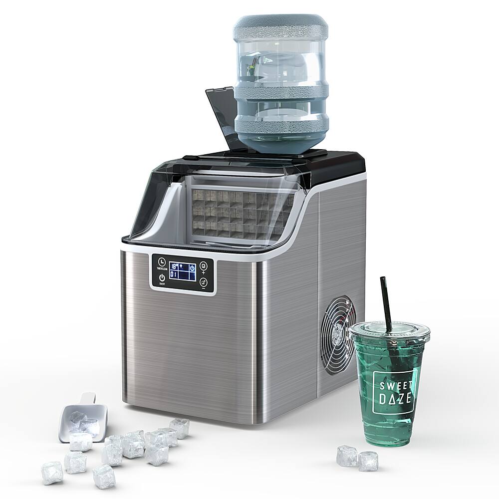 Costway - Portable Ice Maker 40Lbs/24H Countertop Self-Cleaning with Ice Scoop and Basket - Silver