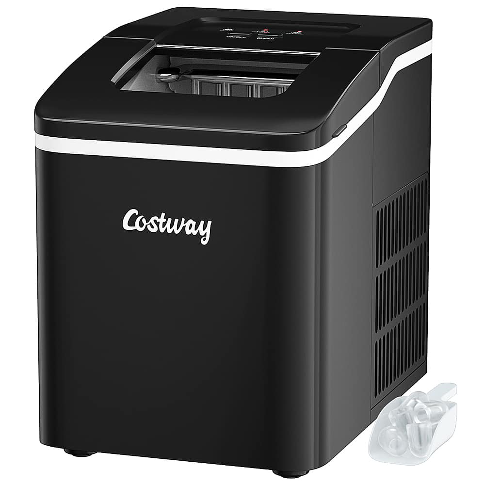 Front. Costway - Portable Ice Maker Machine Countertop 26Lbs/24H Self-cleaning w/ Scoop - Black.