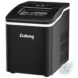 Costway - Portable Ice Maker Machine Countertop 26Lbs/24H Self-cleaning w/ Scoop - Black