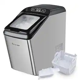 Costway - Nugget Ice Maker Machine Countertop Chewable Ice Maker 29lb/Day Self-Cleaning - Silver