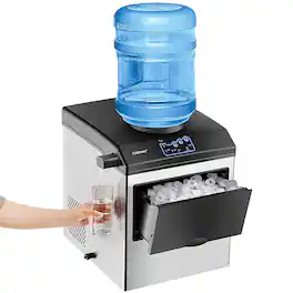 Costway - 2-in-1 Countertop Ice Maker Water Dispenser 48Lbs/24H w/ Scoop - Black/Silver