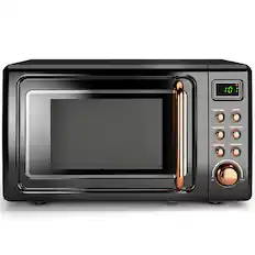 The text on the image reads "10 Mirro Power Express Clock/Defron Auto/Cooking Instant/Start Pause/Cancel." This suggests that the microwave has various features and functions, such as a clock, defrosting, auto cooking, instant cooking, and the ability to start, pause, and cancel cooking processes.