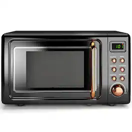 Costway - 0.7Cu.ft Retro Countertop Microwave Oven 700W LED Display Glass Turntable - Rose Gold