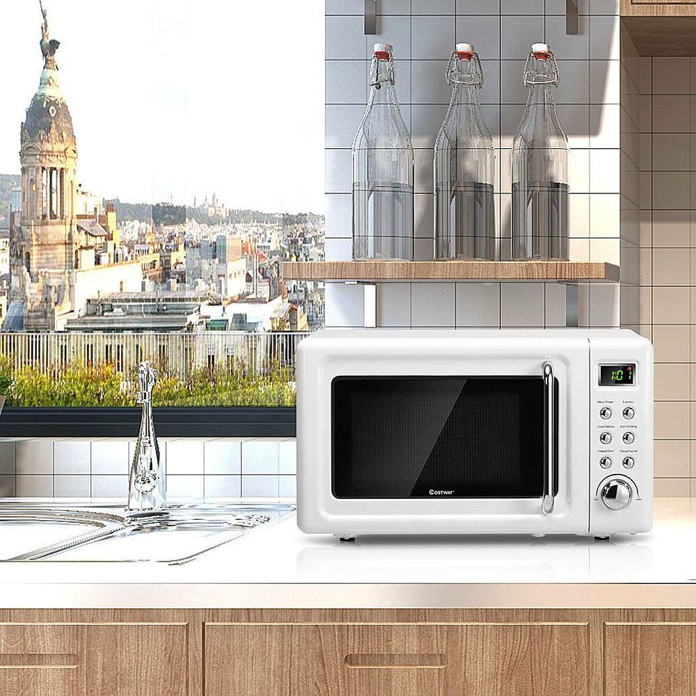 Alt View 13. Costway - 0.7Cu.ft Retro Countertop Microwave Oven 700W LED Display Glass Turntable - White.