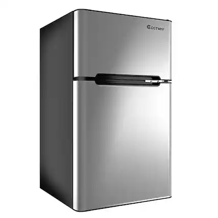 Front. Costway - Refrigerator Small Freezer Cooler Fridge Compact 3.2 cu ft. Unit - Gray.