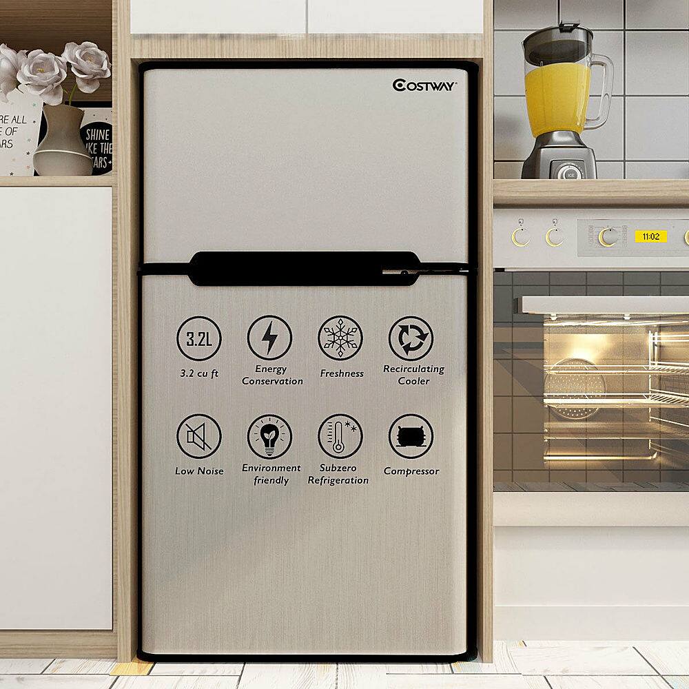 COSTWAY REFRIGERATOR: ALL OF THE FEATURES YOU NEED TO KEEP YOUR FOOD FRESH. 11:02 3.2L 3.2 CU ft Energy Freshness Recirculating Conservation Cooler . Low Noise Environment Subzero Compressor friendly Refrigeration.