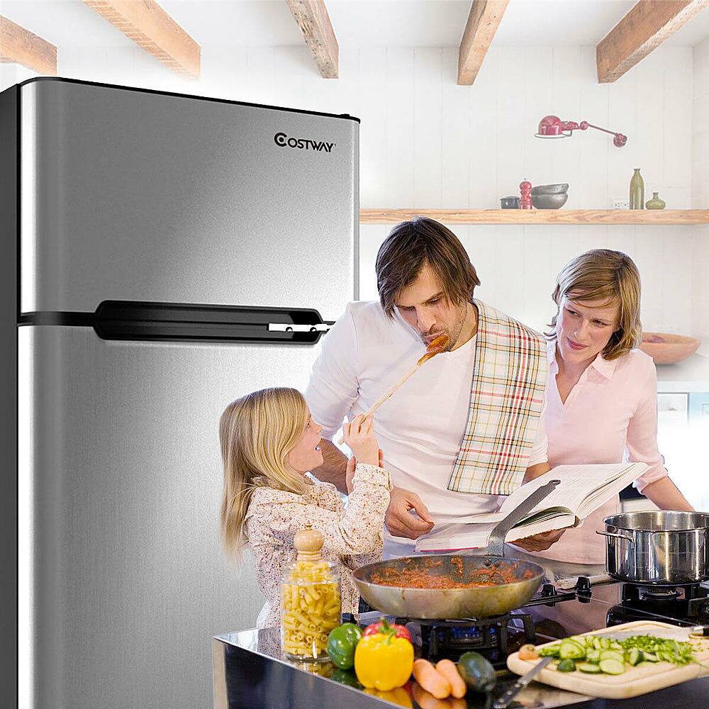 Alt View 13. Costway - Refrigerator Small Freezer Cooler Fridge Compact 3.2 cu ft. Unit - Gray.