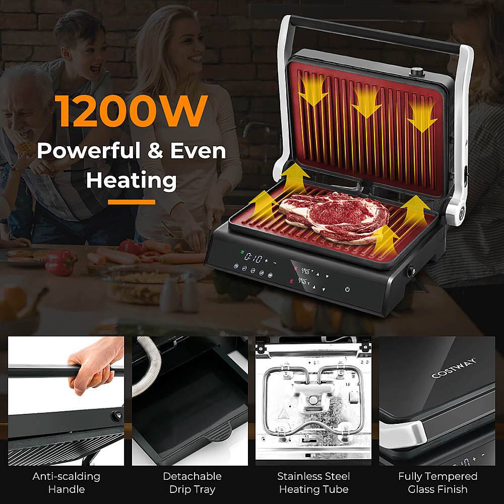 1200W Powerful & Even Heating + 10% 49% OFF COSTWAY Anti-scalding Handle Detachable Drip Tray Stainless Steel Heating Tube S5 Fully Tempered Glass Finish
