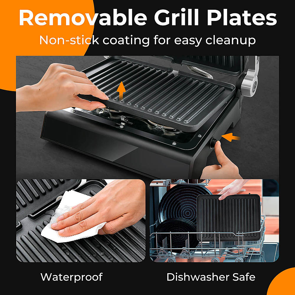 Removable Grill Plates Non-stick coating for easy cleanup Waterproof Dishwasher Safe