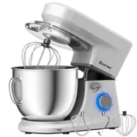 Costway - Tilt-Head Stand Mixer 7.5 Qt 6 Speed 660W with Dough Hook, Whisk & Beater - Silver - Front_Zoom