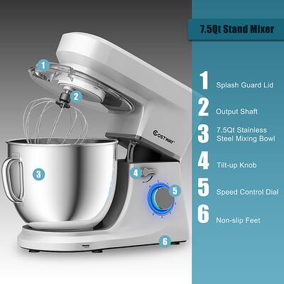 Costway Tilt Head Stand Mixer 7.5 Qt 6 Speed 660W with Dough