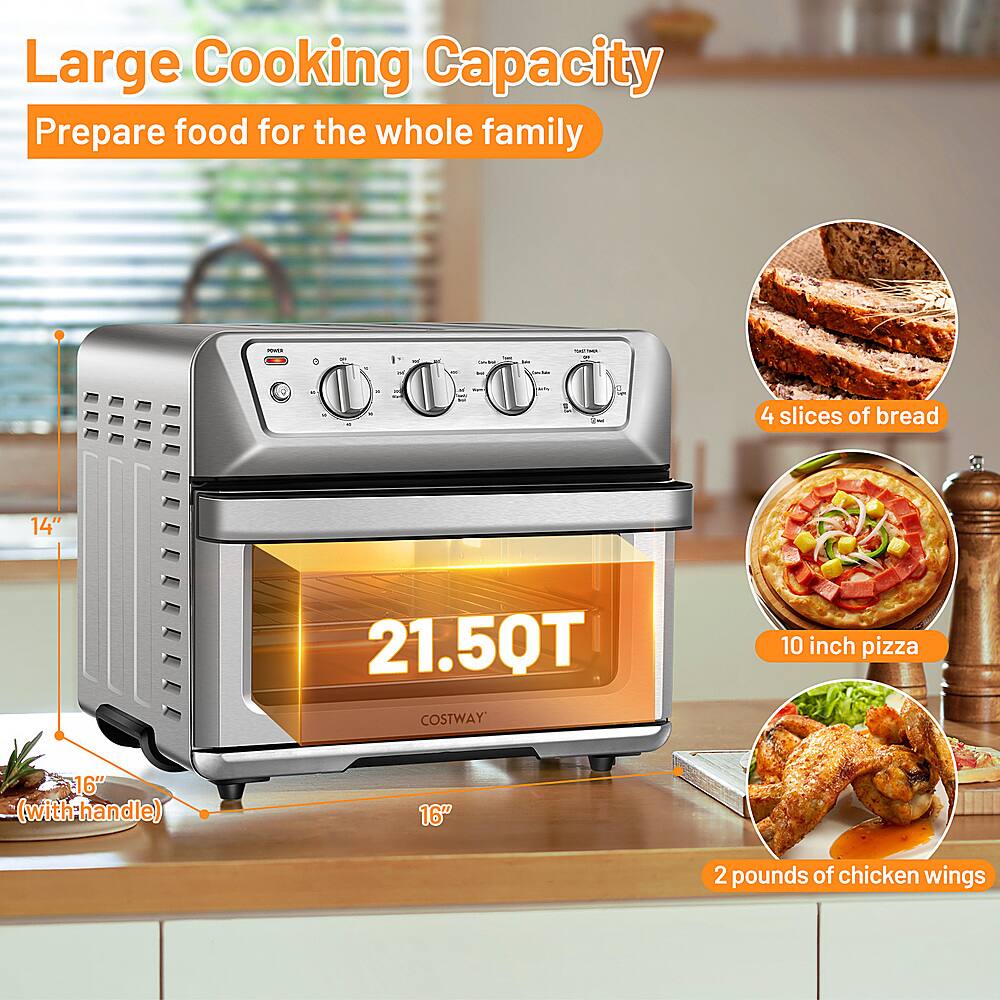 Large Cooking Capacity Prepare food for the whole family - 21.5QT COSTWAY 10 inch pizza 16" (with-handle) 16" 2 pounds of chicken wings