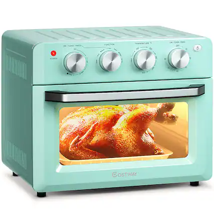 The text on the image reads: "POWER ON - TOAST TIMER DFF D LIT Tark (Med FUNCTION Ta hd Sute - 1 se I AnTy TEMPERATURE y 25 300 350 I 45 ON OVEN TIMER OFF 10 60 50 2 it 1 OSTWAY."