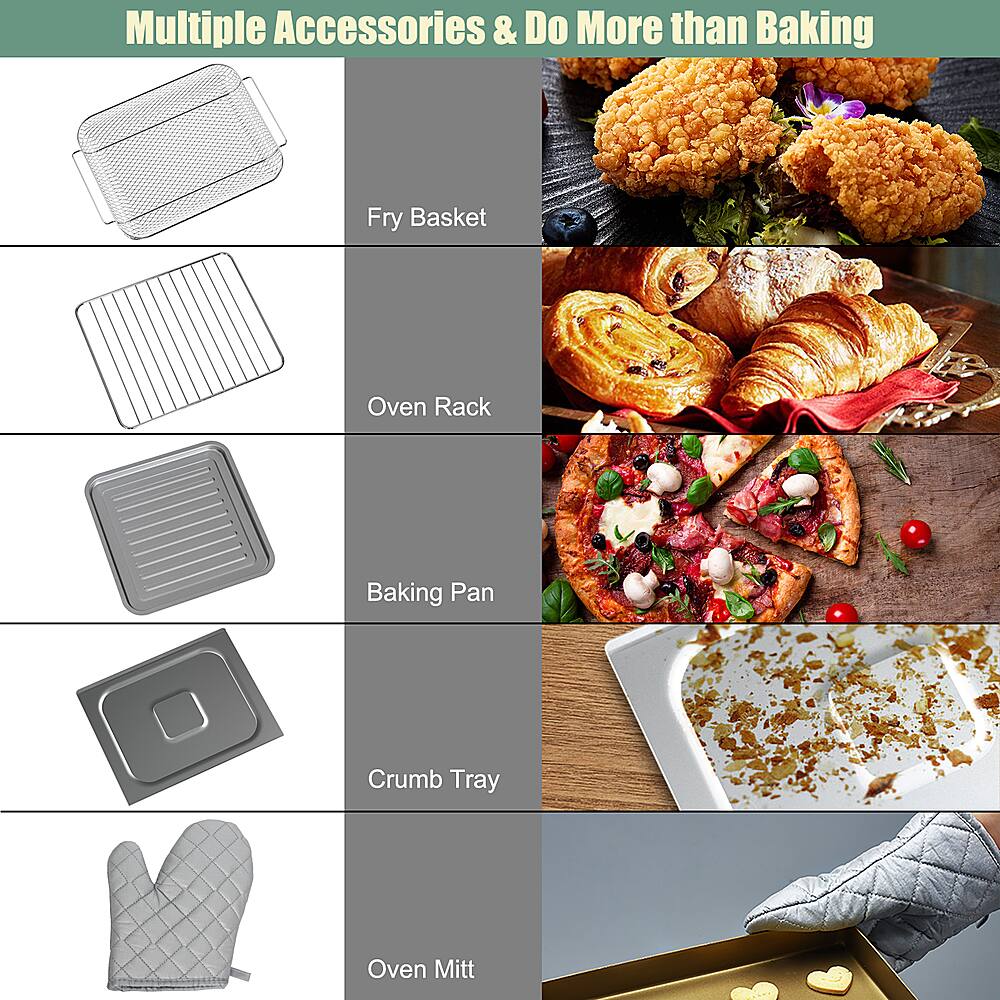 Multiple Accessories & Do More than Baking: Fry Basket, Oven Rack, Baking Pan, Crumb Tray, Oven Mitt