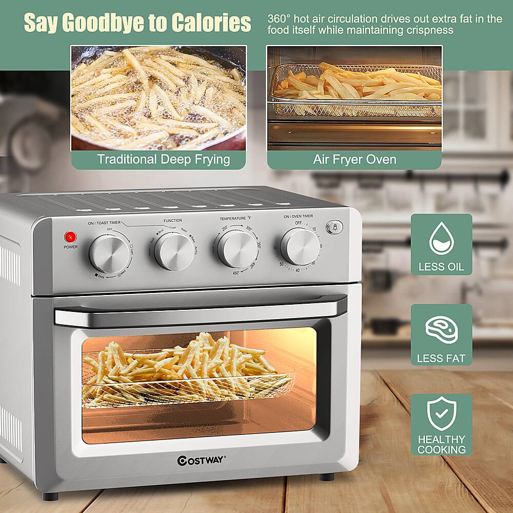 Calories 360 hot air circulation drives out extra fat in the Say Goodbye to food itself while maintaining crispness Traditional Deep Frying Air Fryer Oven. Power on/off toaster oven temperature. 4 different functions: bake, broil, toast, and emergency. MPN REMPERATURE. Less oil, less fat, healthy cooking.