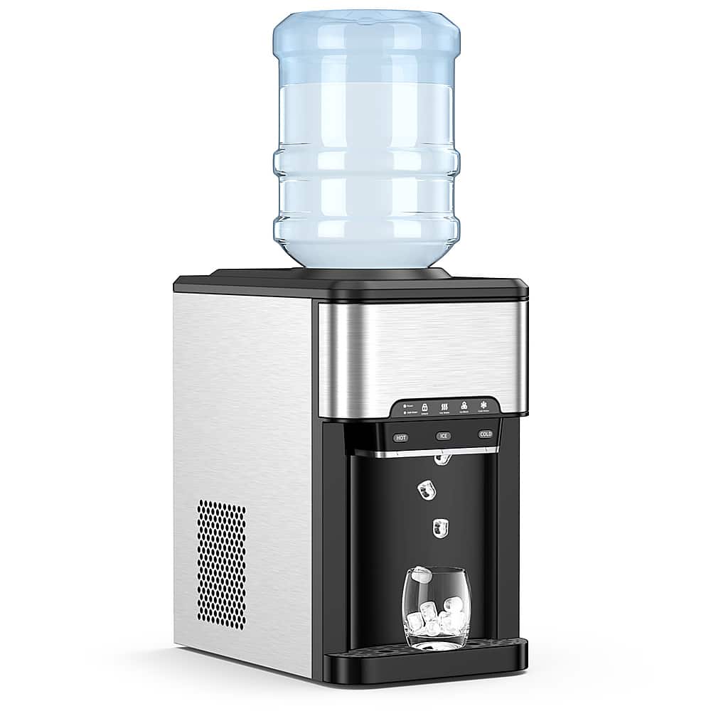 Front. Costway - 3-in-1 Water Cooler Dispenser with Built-in Ice Maker w/ 3 Temperature Settings - Silver + Black.