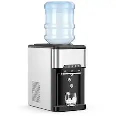 Front. Costway - 3-in-1 Water Cooler Dispenser with Built-in Ice Maker w/ 3 Temperature Settings - Silver + Black.