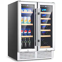 Costway - 24'' Dual Zone Wine and Beverage Cooler Refrigerator Dual Control Refrigerator - Silver
