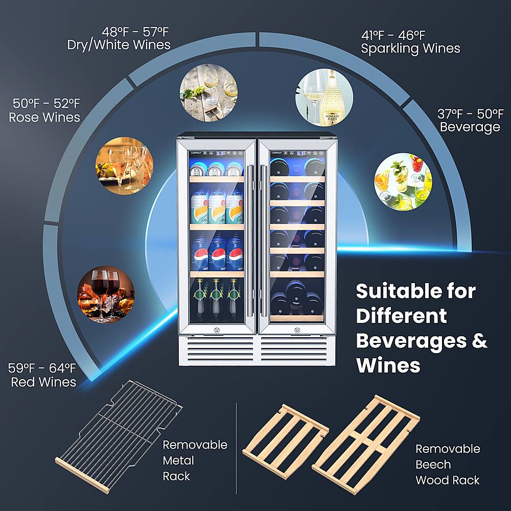 Costway 24'' Dual Zone Wine and Beverage Cooler Refrigerator Dual