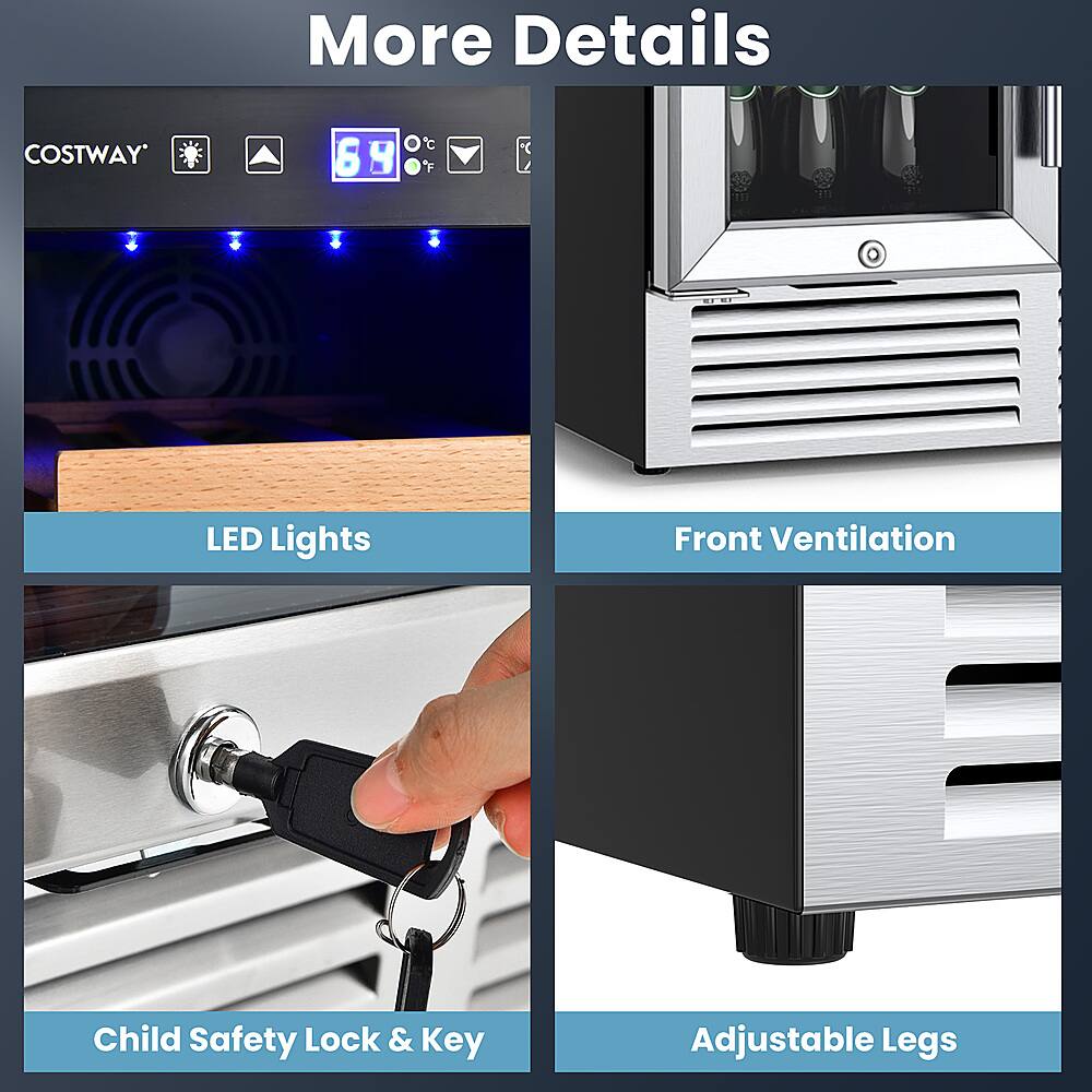 More Details COSTWAY 69 F LED Lights Front Ventilation Child Safety Lock & Key Adjustable Legs