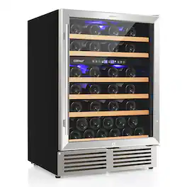 Costway - 24 Inch Wine Cooler 51 Bottles Dual Zone Wine Refrigerator Built-In Freestanding - Black/Silver