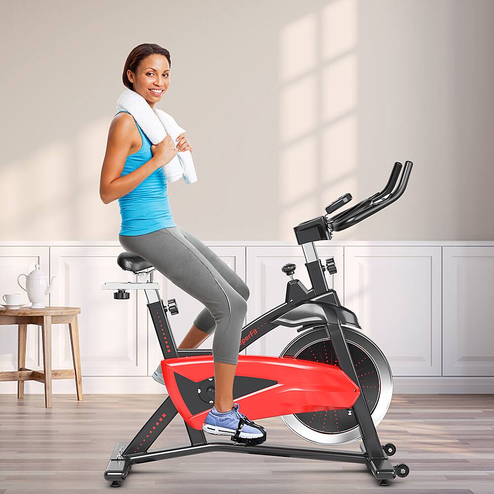 Alt View 11. Costway - Magnetic Exercise Bike Fitness Cycling Bike W/35Lbs Flywheel Home Gym - Red/Black.