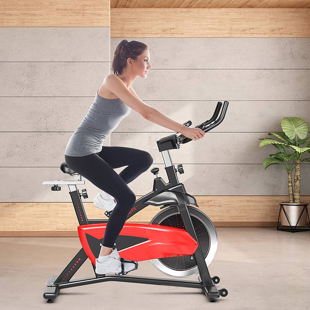 Alt View 12. Costway - Magnetic Exercise Bike Fitness Cycling Bike W/35Lbs Flywheel Home Gym - Red/Black.