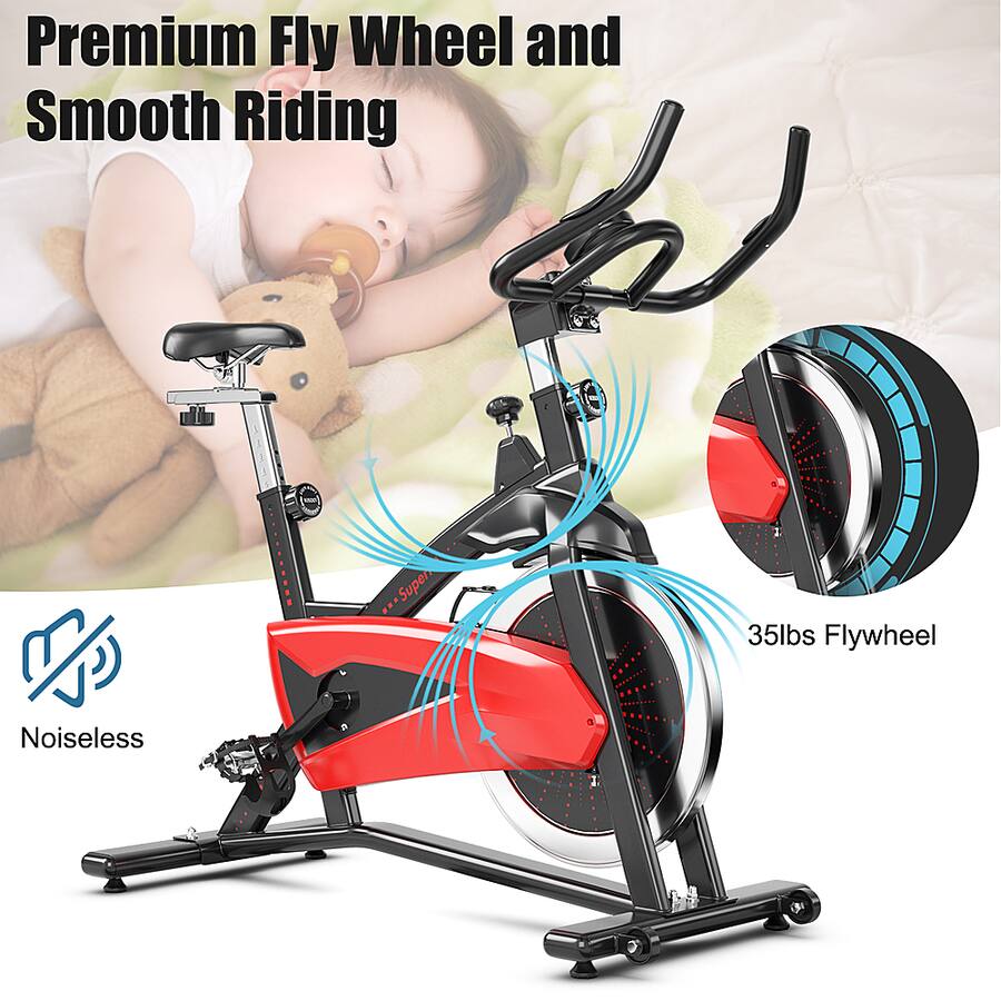 Machine Flywheel Red Costway Magnetic Exercise Bike Fitness Cycling Bike W/35Lbs Flywheel ...