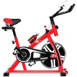 Costway - Adjustable Exercise Bike Bicycle Cycling Cardio Fitness LCD w/ 18lb Flywheel - Red/Black