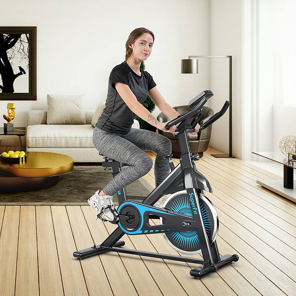Alt View 11. Costway - Indoor Cycling Stationary Bike Belt Drive Adjustable Resistance - Black + Blue.