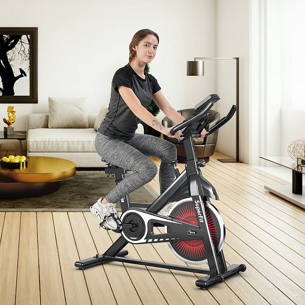 Alt View 11. Costway - Indoor Cycling Stationary Bike Silent Belt Drive Adjustable Resistance - Black + White.