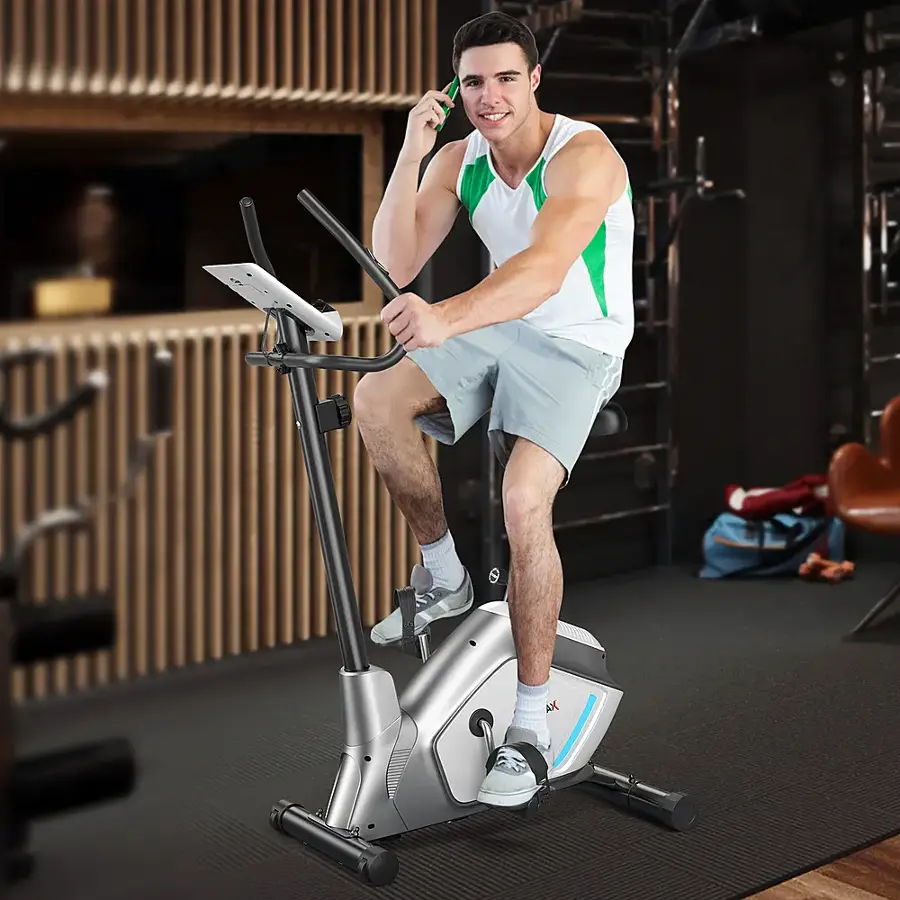 Alt View 18. Costway - Magnetic Exercise Bike Upright Cycling Bike w/ LCD Monitor & Pulse Sensor - Black + Grey.
