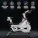 The text on the image describes the features of a stationary exercise bike. The bike is designed for quiet and smooth operation, with high load bearing capacity, stable structure, and adjustable resistance. It is also efficient for fat burning and has a Goplus G brand.