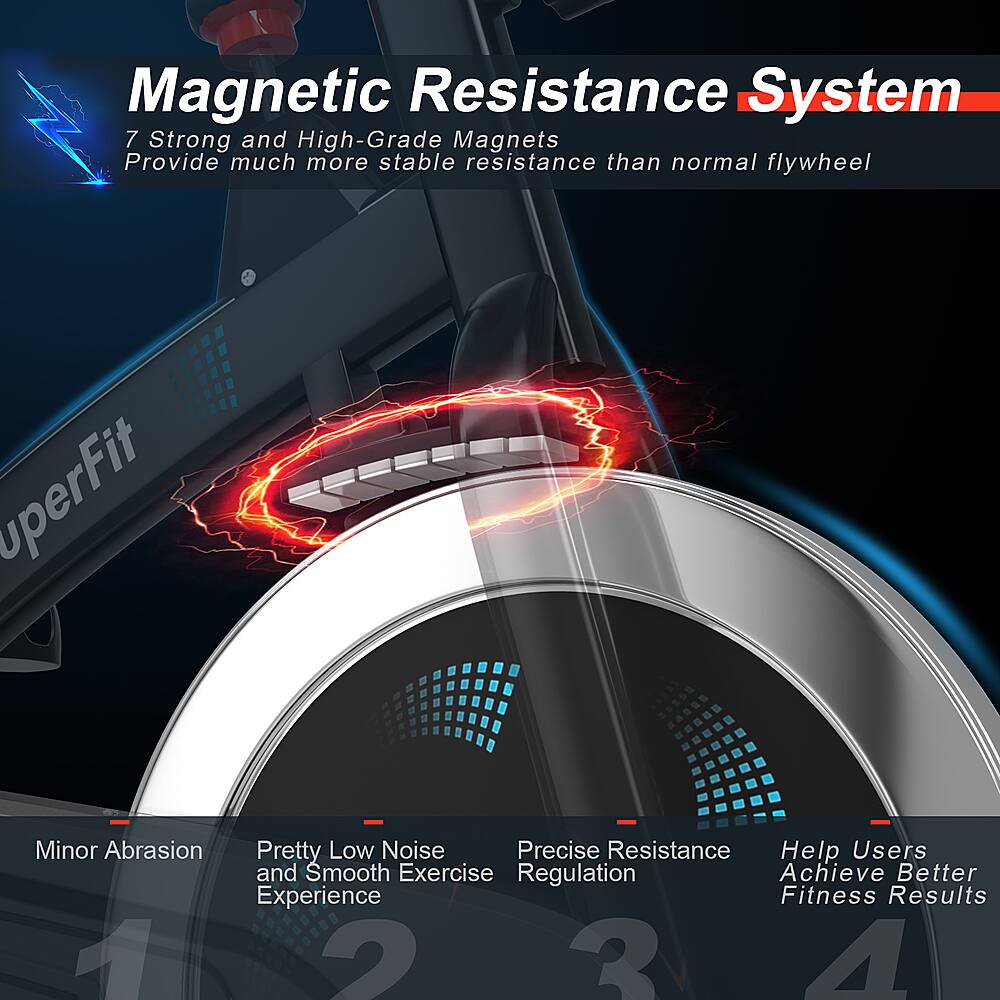 Magnetic Resistance System:

1. 7 Strong and High-Grade Magnets: Provide much more stable resistance than normal flywheel.
2. Minor Abrasion: Pretty Low Noise: Precise Resistance: Help Users and Smooth Exercise Regulation: Achieve Better Experience Fitness Results.