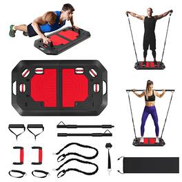 Costway - Push up Board Set Folding Push up Stand with Elastic String Pilate Bar Bag Home Gym - Black/Red