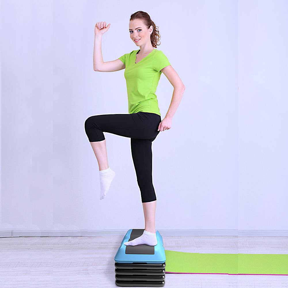 Alt View 13. Costway - 16''Aerobic Step System 4 Risers Fitness Exercise Stepper Platform Cardio Workout - Black and Blue.