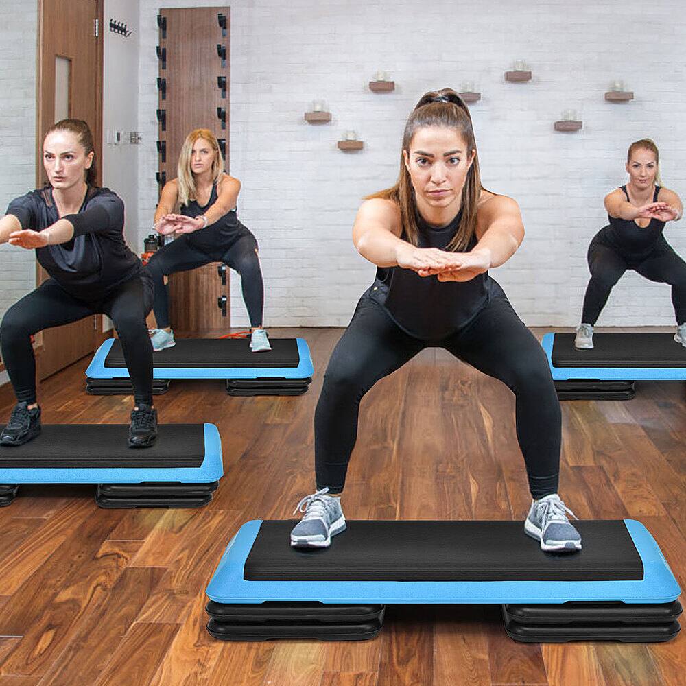 Alt View 15. Costway - Fitness Aerobic Step Cardio Adjust 4'' - 6'' - 8'' Exercise Stepper w/Risers - Blue.