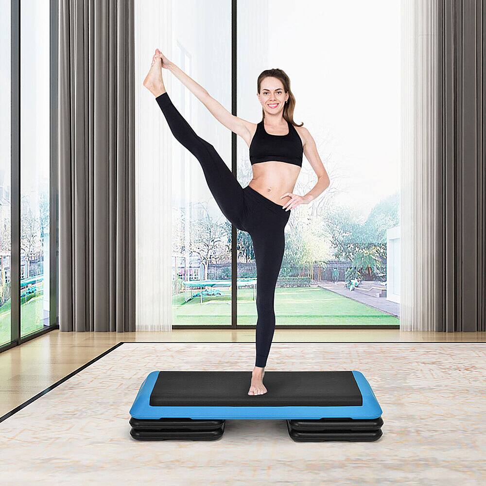 Alt View 17. Costway - Fitness Aerobic Step Cardio Adjust 4'' - 6'' - 8'' Exercise Stepper w/Risers - Blue.