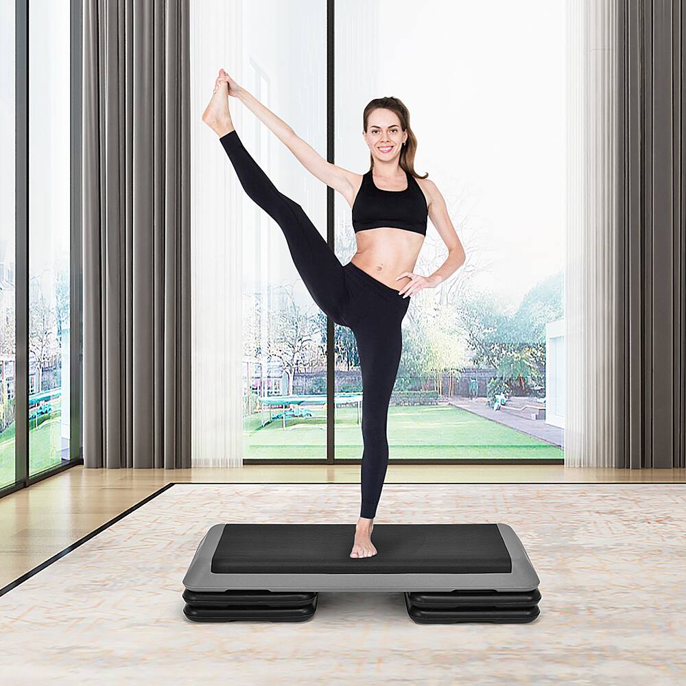 Alt View 11. Costway - Fitness Aerobic Step 43'' Cardio Adjust 4'' - 6'' - 8'' Exercise Stepper w/Risers - Black/Grey.