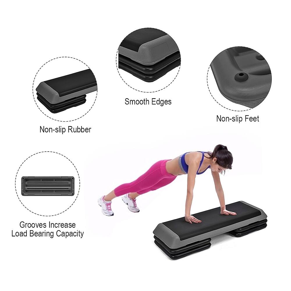 The text on the image can be grouped as follows:

1. Smooth Edges: This refers to the smooth edges of the treadmill belt, which provide a comfortable and safe surface for the user.
2. Non-slip Rubber: This feature ensures that the user does not slip off the treadmill while exercising.
3. Non-slip Feet: This refers to the non-slip feet of the treadmill, which provide additional stability and prevent the treadmill from moving.
4. Grooves: The grooves on the treadmill belt help increase the load-bearing capacity, allowing for a more intense workout.
5. Increase Load Bearing Capacity: This feature allows the treadmill to support heavier loads, making it suitable for a wider range of users and workout intensities.